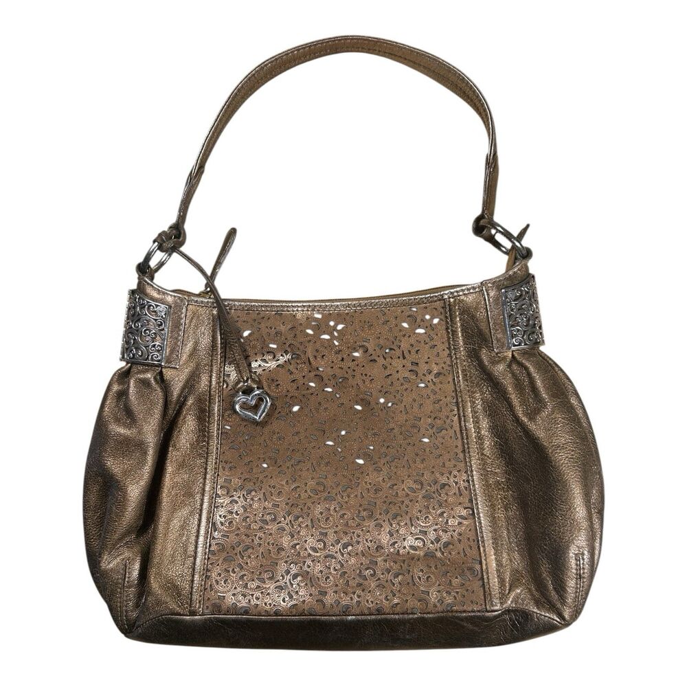 Brighton U122712 Bronze Metallic Laser Cut Leather Hobo Shoulder Bag